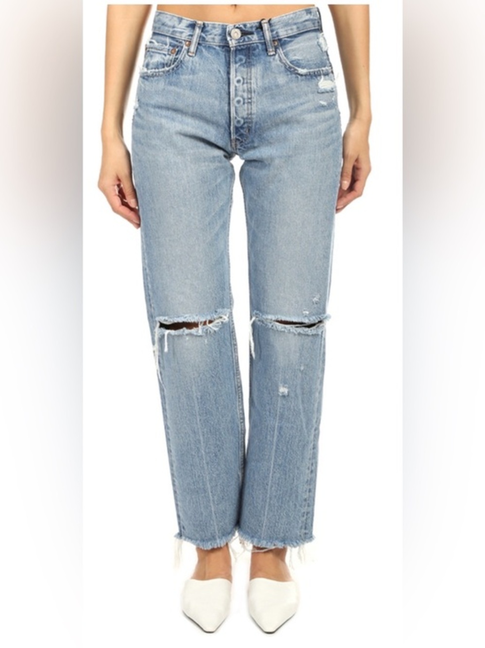 MOUSSY Vintage Viola Wide Straight Jeans Size 29 Light Blue Distressed Fall